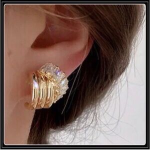 Clearance! NEW GOLD HALF CRESCENT SIMULATED DIAMOND BAGUETTE HUGGIE EARRINGS